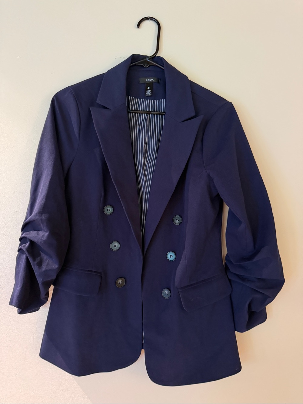 Aqua Navy Double-Breasted Tailored Blazer